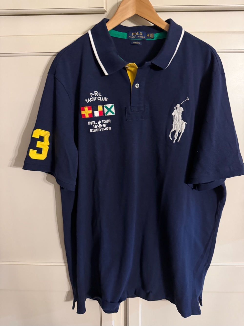 Polo by Ralph Lauren Navy Short-Sleeve Yacht Club Polo with Yellow Accents